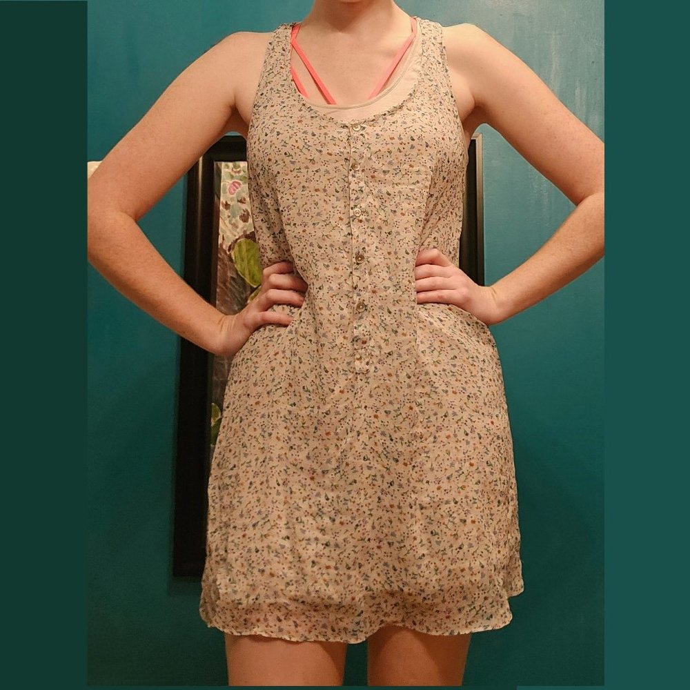 Tiny Floral Grey Mini Light Weight Tank Dress